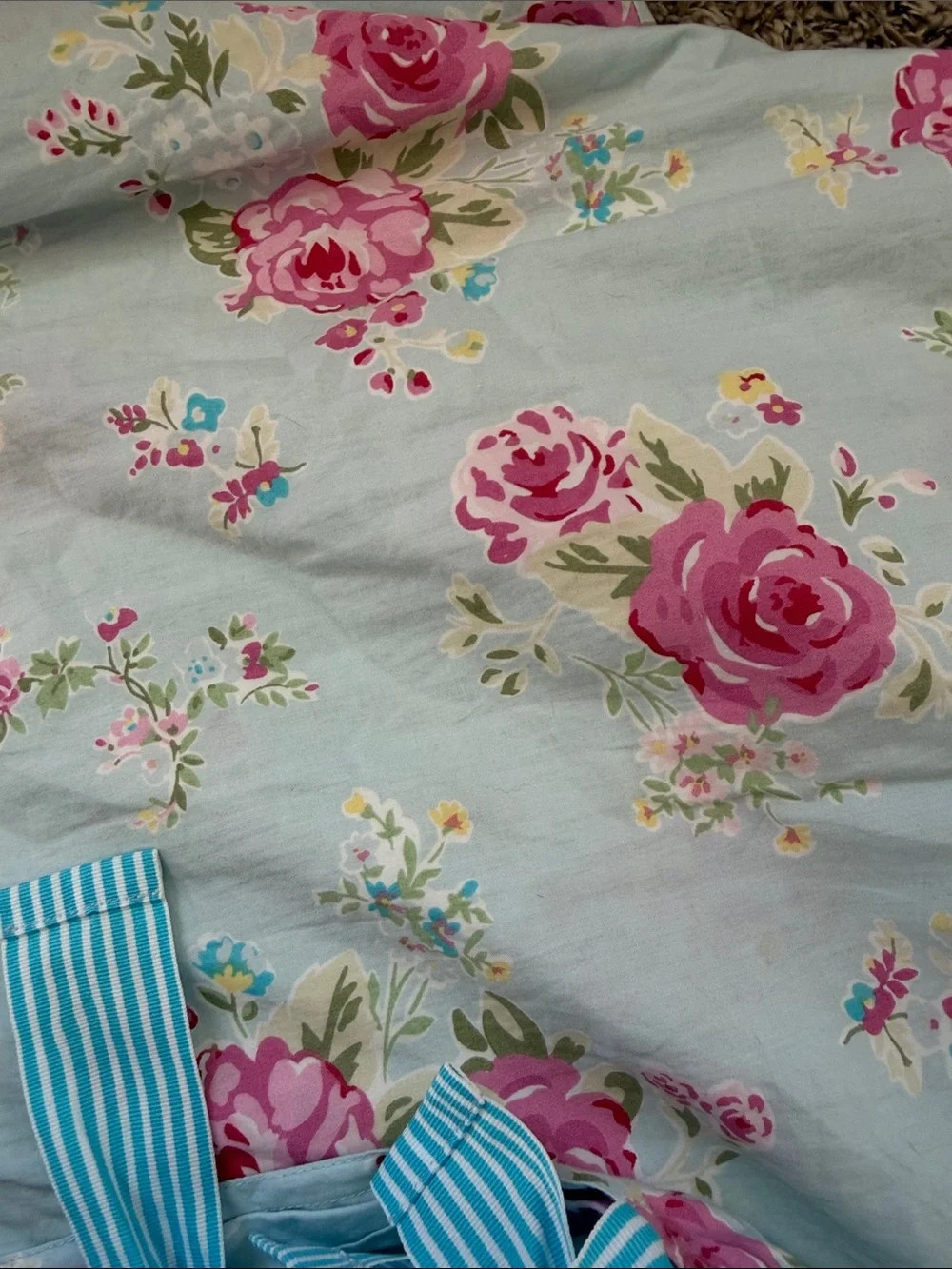 Pottery Barn Kids Floral Pink and Light Blue Duvet Cover
